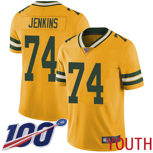 Green Bay Packers Limited Gold Youth #74 Jenkins Elgton Jersey Nike NFL 100th Season Rush Vapor Untouchable